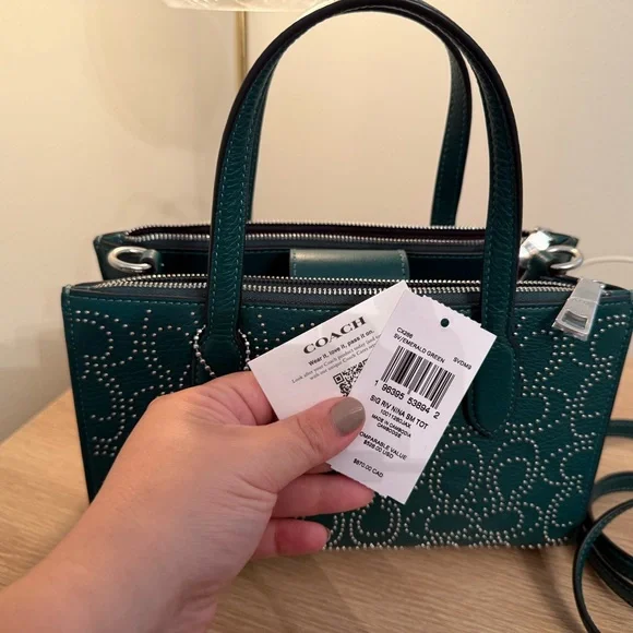 NWT COACH Shoulder Bag Signature Rivet Nina Small Tote Bag Emerald GREEN - Picture 10 of 13